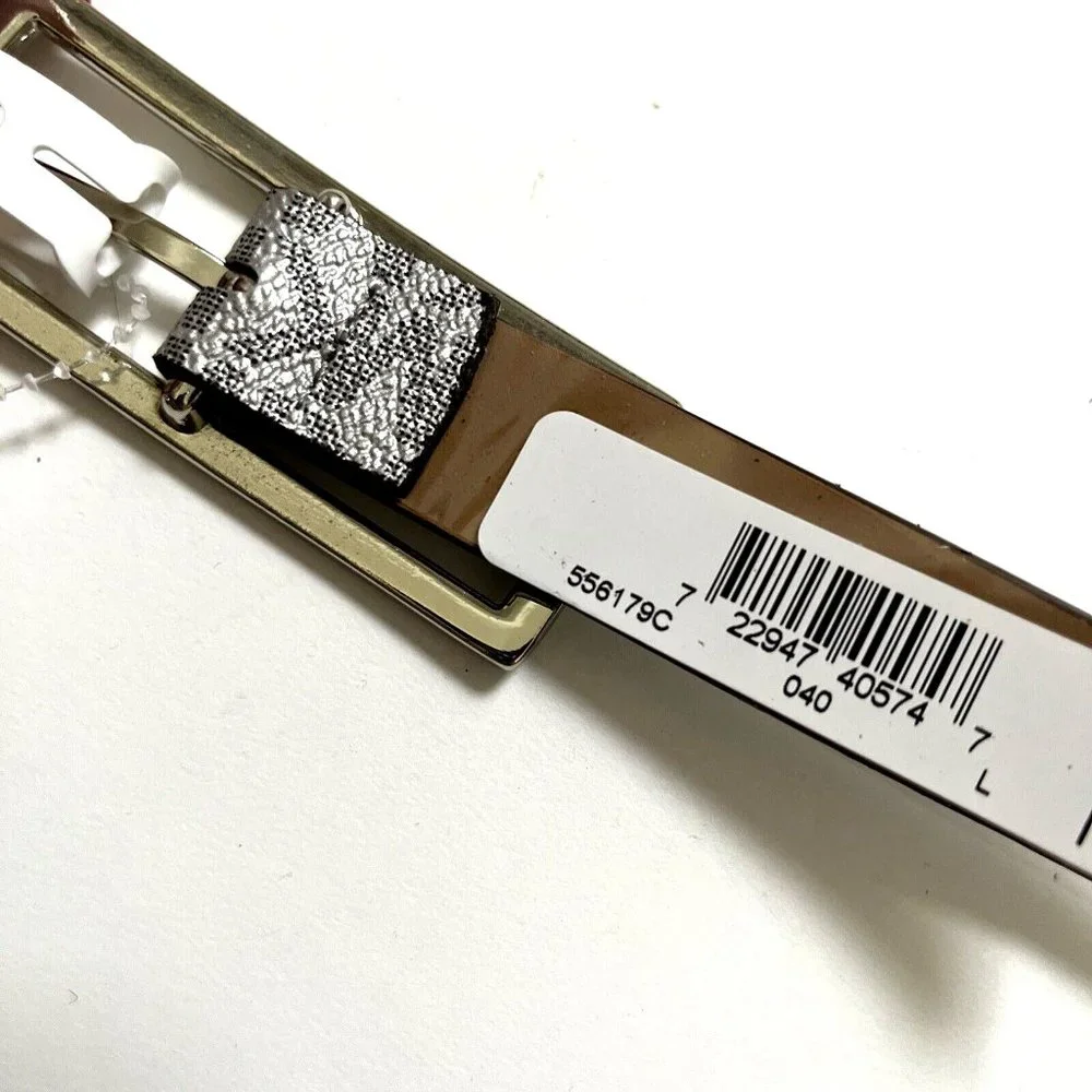 Michael Kors Signature Skinny Belt Silver Gray Monogram Womens Large L NWT